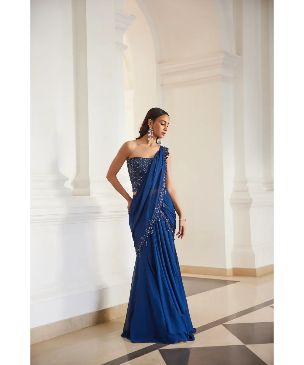 SANYA GULATI - Teal Blue Corset Saree